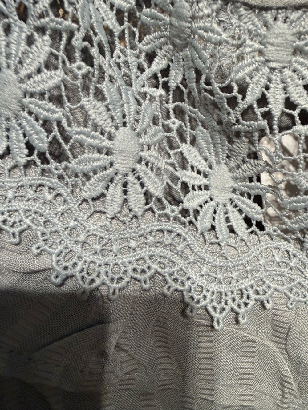 Heyson Light Gray Ruffled Lace Yoke Button-Front Women's Top size medium nwt - Picture 7 of 8